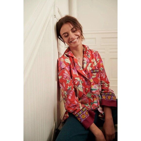 ANTHROPOLOGIE Lil Sire Cheetah Dreams Flannel Sleep Top Lounge Art Animal Medium - Picture 2 of 13